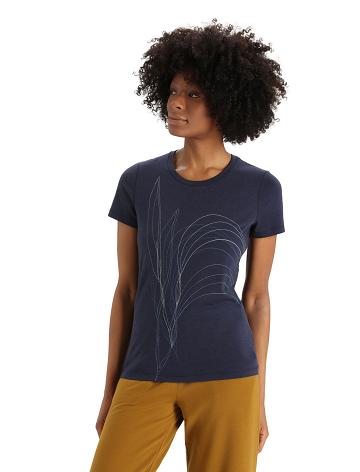 Dámské Tričko Icebreaker Merino Central Classic Krátké Sleeve Leaf Tmavě Blankyt | CZ 1388YXFU